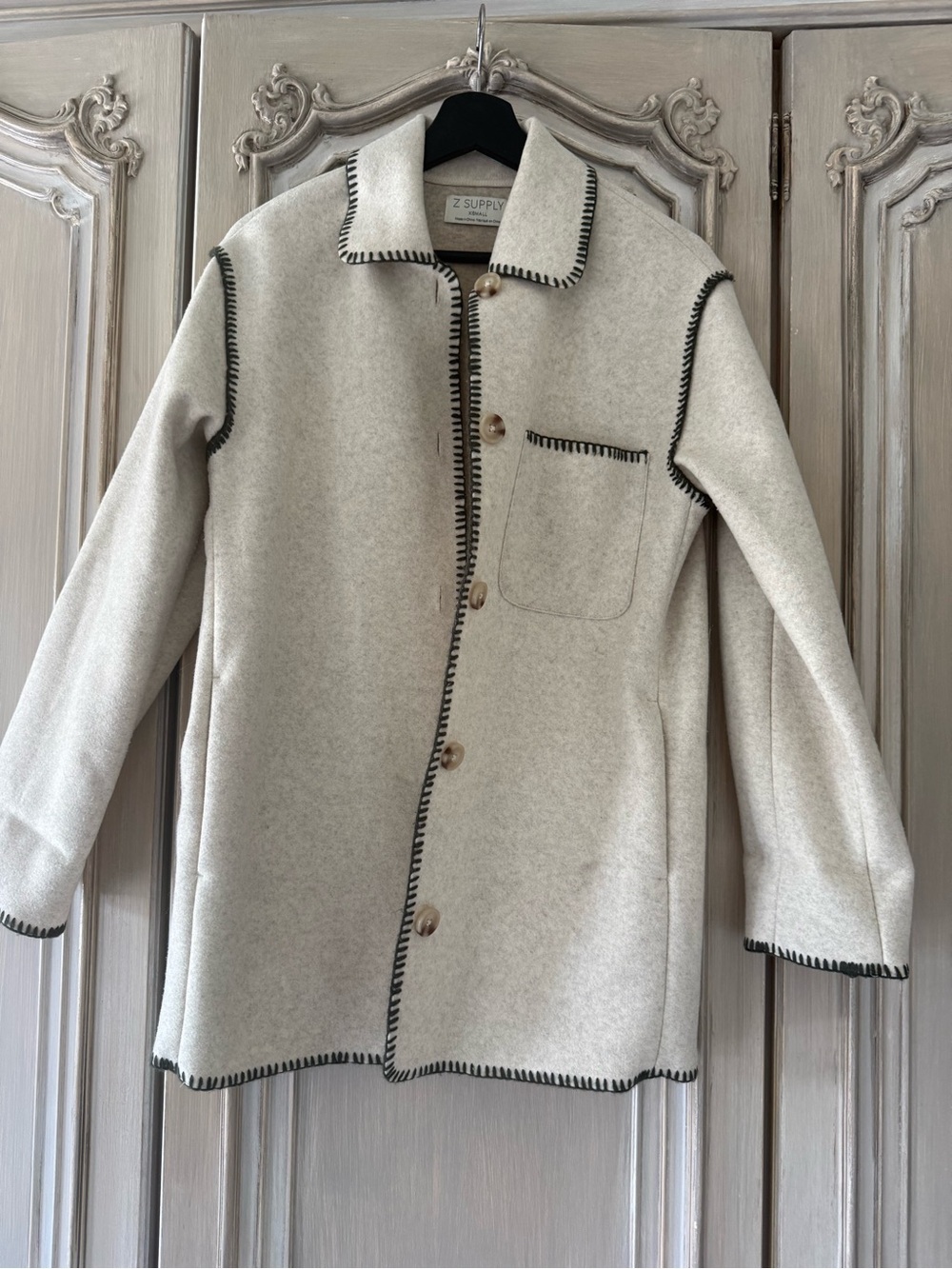 Z Supply Cream Kids Pea Coat with Dark Contrast Stitching